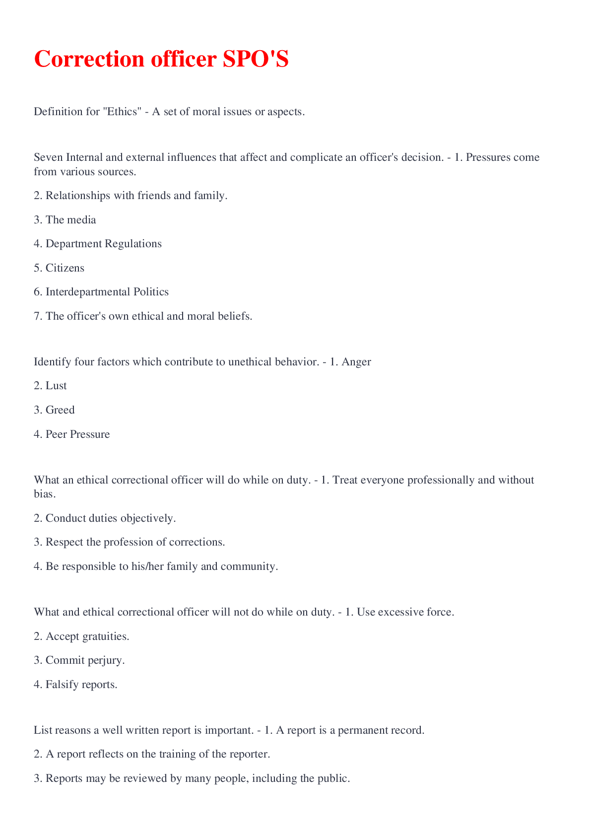 Preview image for Correction officer SPO'S questions with solutions